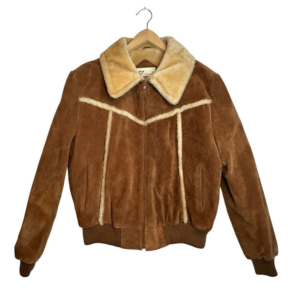 BERMAN’S Vintage Western Style Dark Tan Suede Shearling Jacket Size 44